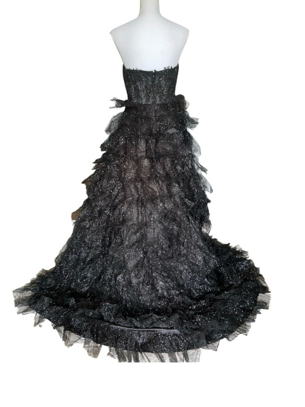 Sparkly Black Evening Dress SZ 8 Tiered Tulle Glitter Formal Statement Dramatic - Picture 8 of 9